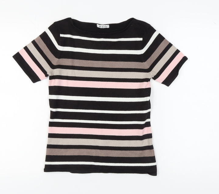 Berkertex Women's Black Striped Pullover Jumper Size 10-12