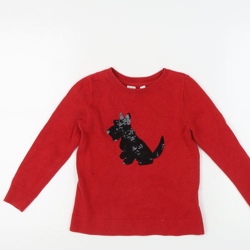 Gap Kids Girls Red Pullover Jumper with Sequin Dog, Size S