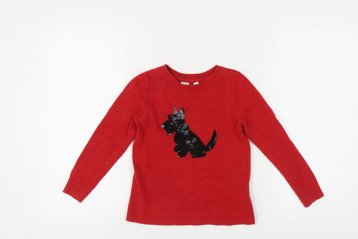 Gap Kids Girls Red Pullover Jumper with Sequin Dog, Size S