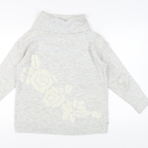 Cotton Traders Women's Grey Floral Knit Pullover Jumper Size 16
