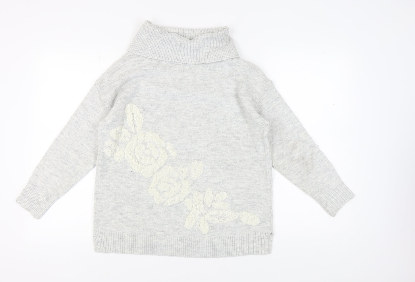 Cotton Traders Women's Grey Floral Knit Pullover Jumper Size 16