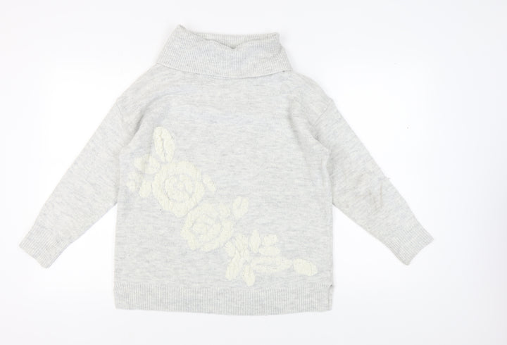 Cotton Traders Women's Grey Floral Knit Pullover Jumper Size 16