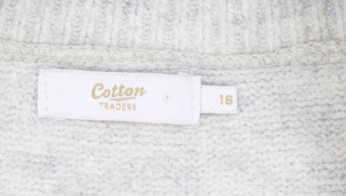 Cotton Traders Women's Grey Floral Knit Pullover Jumper Size 16