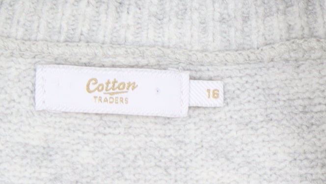 Cotton Traders Women's Grey Floral Knit Pullover Jumper Size 16