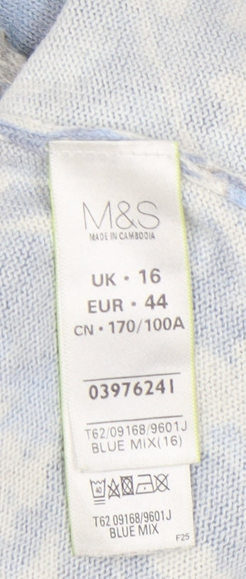 Marks and Spencer Women's Blue Floral Pullover Jumper Size 16
