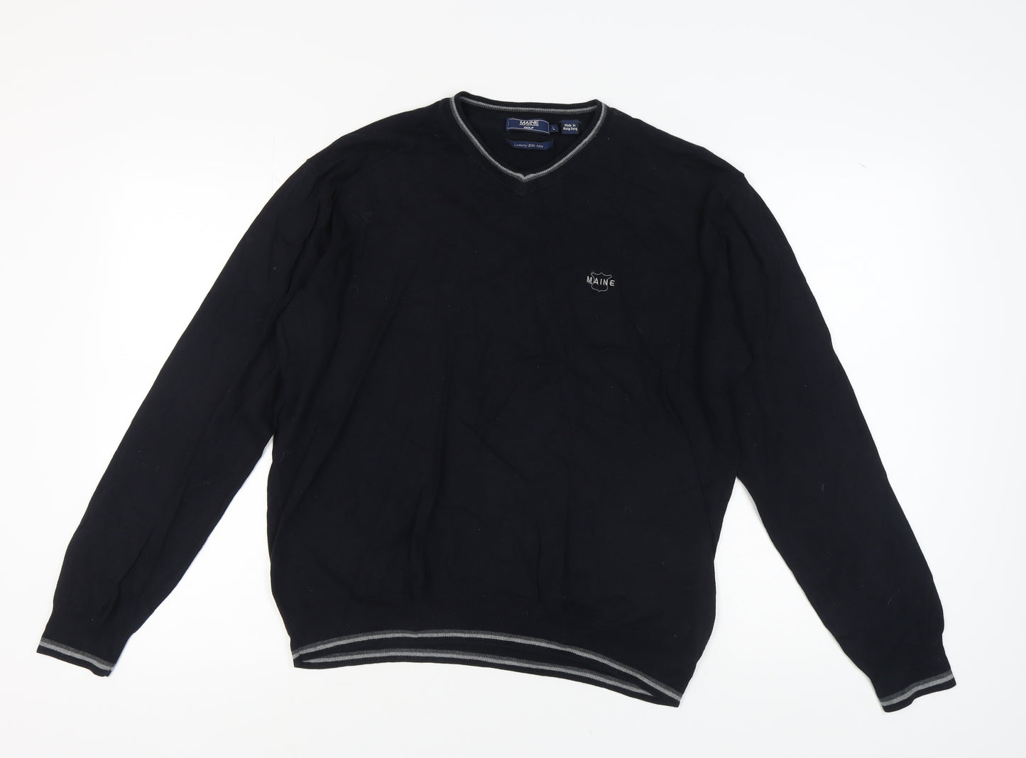 Maine New England Men's Black V-Neck Pullover Jumper