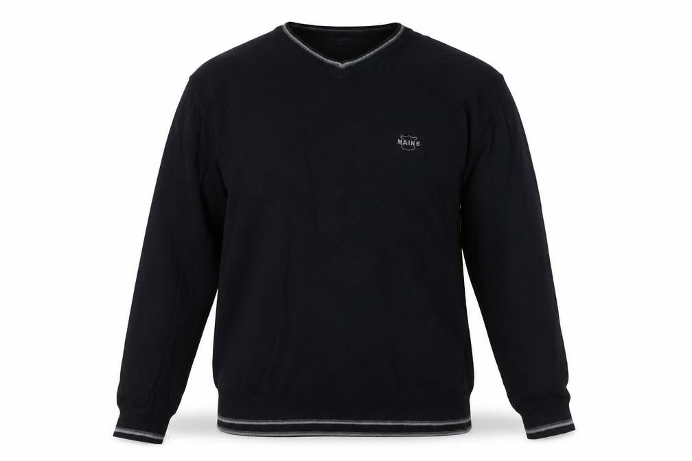 Front view of Maine New England Men's Black V-Neck jumper