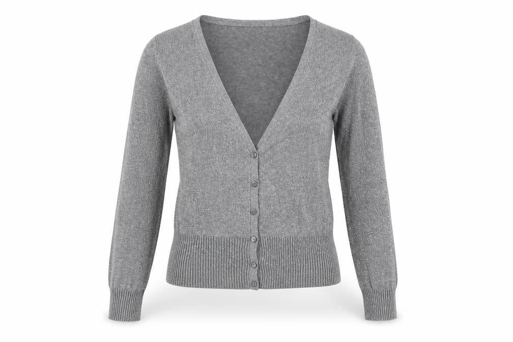 Front view of Next Women's Grey V-Neck Cardigan, UK, size 10