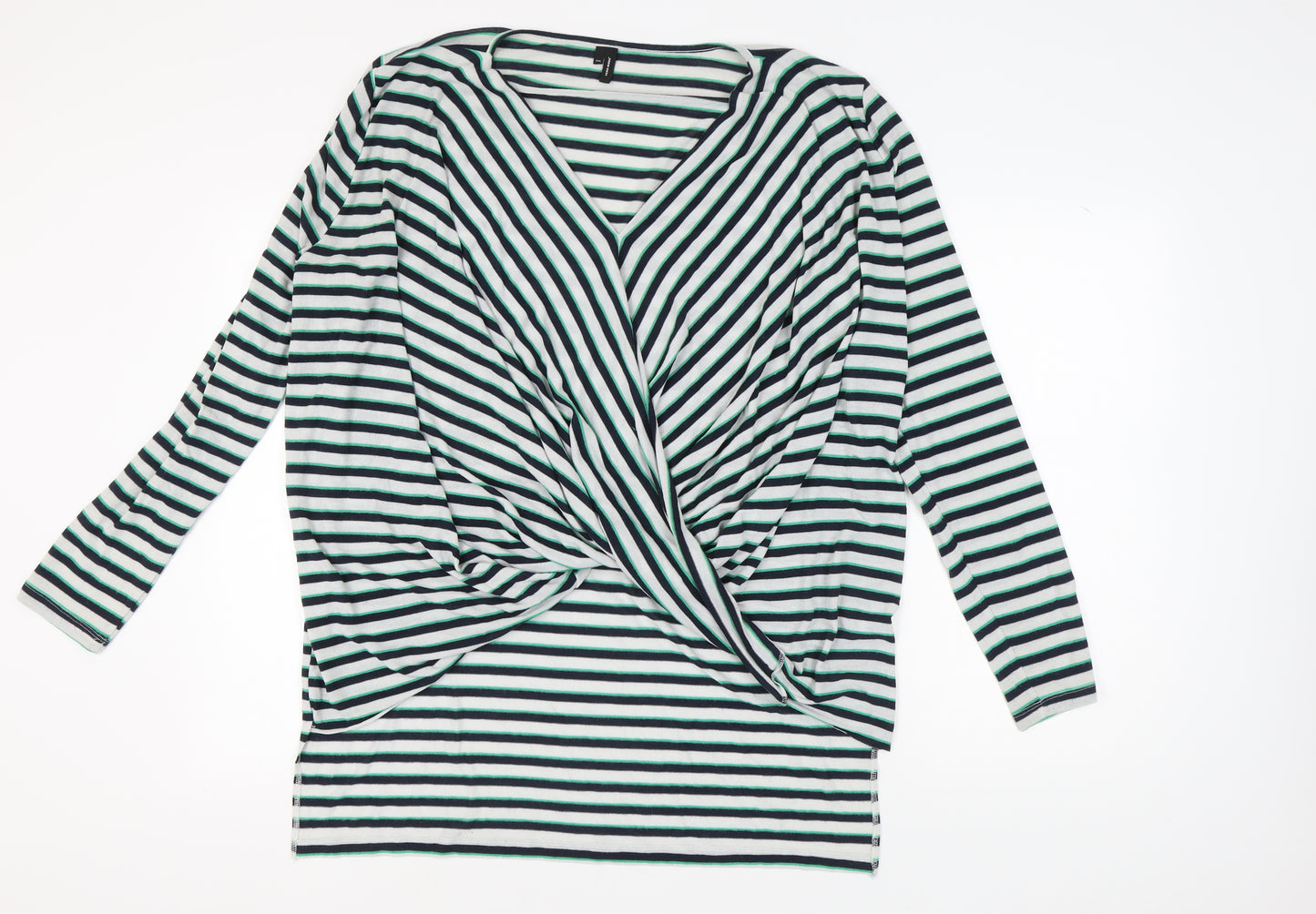 Vero Moda Women's Black Wrap V-Neck Striped Top 2XL