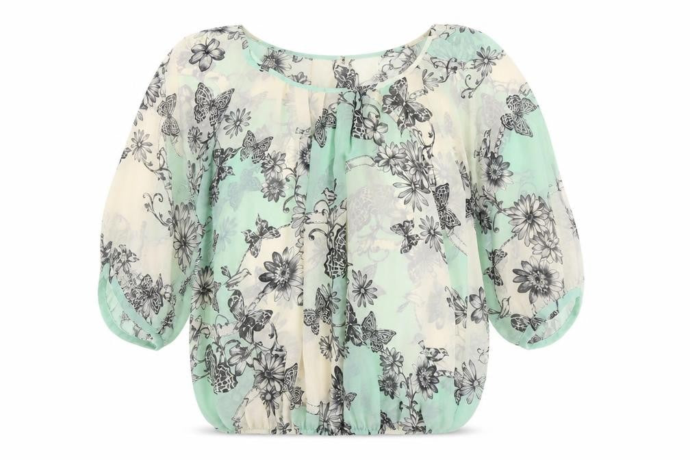 Front view of k&d London Women's Multicoloured 3/4 Sleeve Top