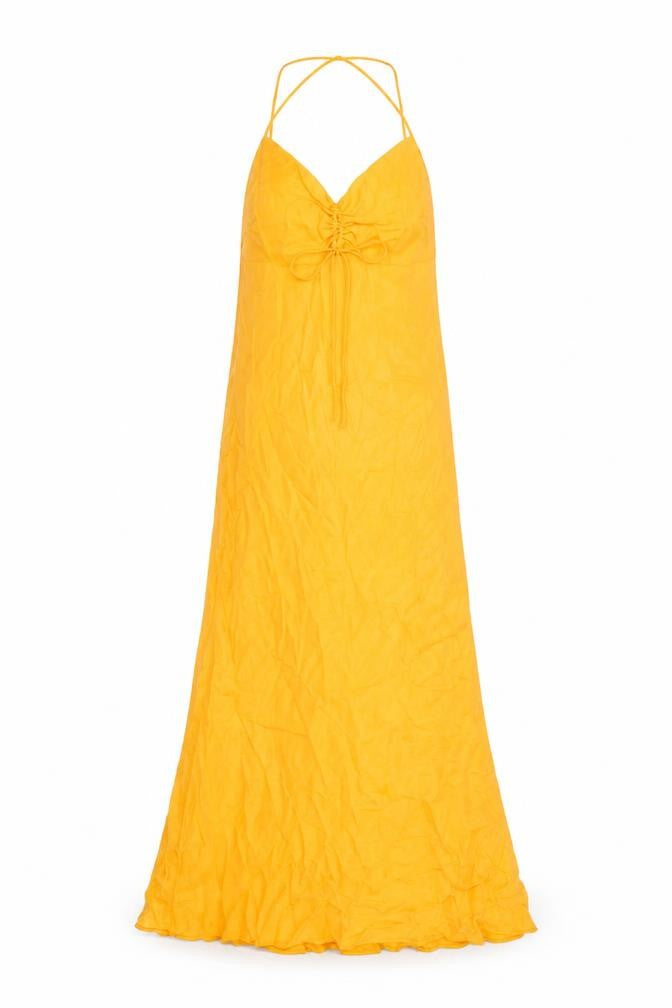 Front view of Zara Women's Yellow Long Slip Dress S