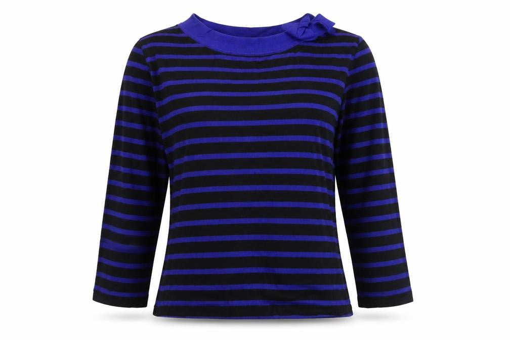 Front view of Alexara Women's Black/Blue Striped Jumper L