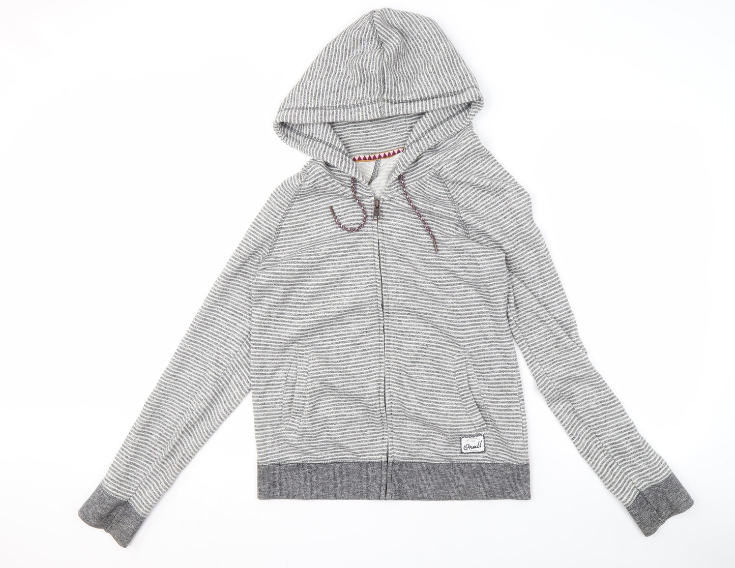 O'Neill Women's Grey Striped Full Zip Hoodie, Size 12