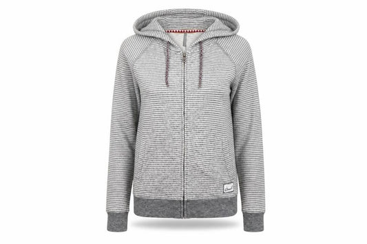 O'Neill Women's Grey Striped Full Zip Hoodie, Size 12