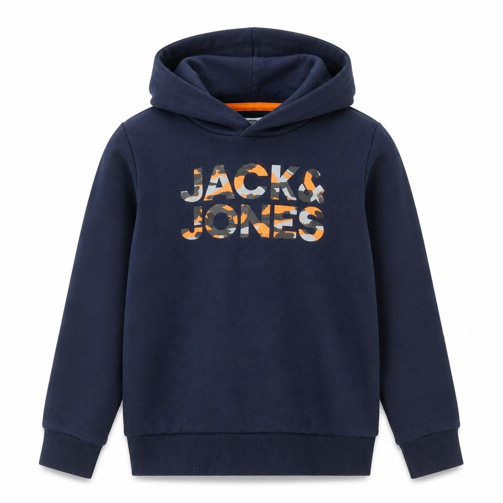 Front view of Jack & Jones boys’ blue pullover hoodie, 10 years