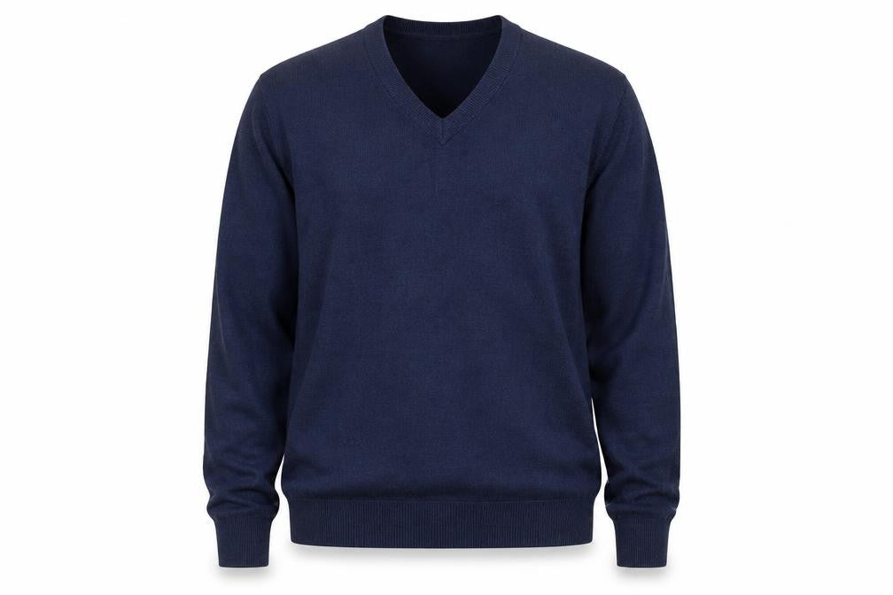Front view of Gap Men's Blue V-Neck jumper, size M