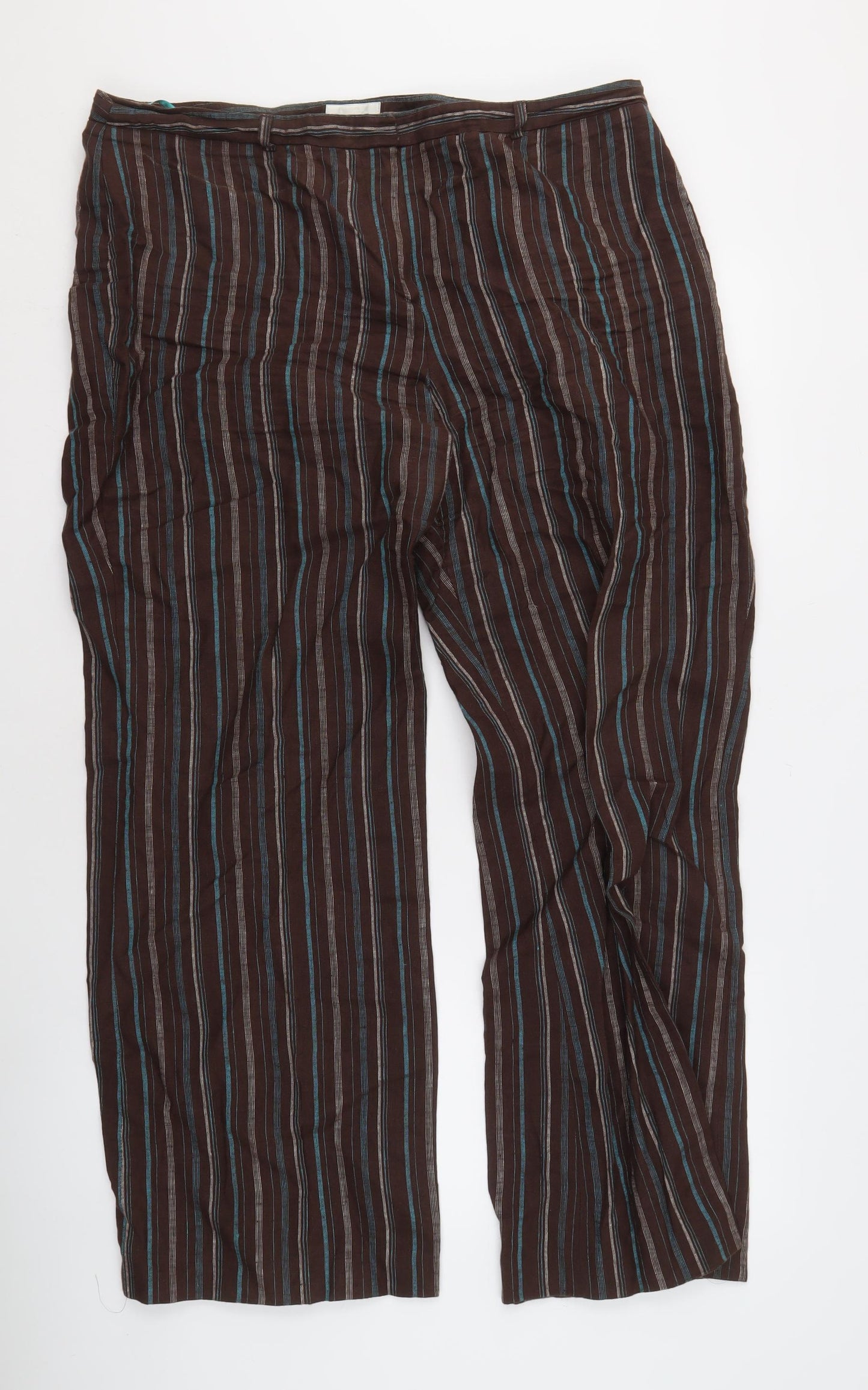 East Women's Brown Striped Wide-Leg Trousers Size 18