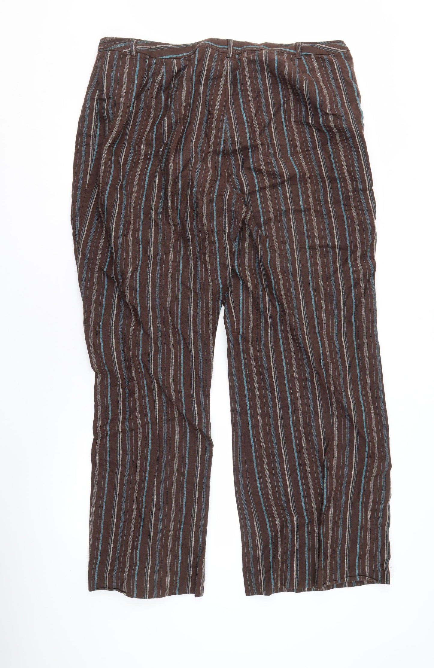 East Women's Brown Striped Wide-Leg Trousers Size 18