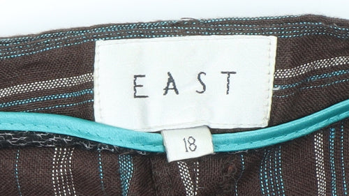 East Women's Brown Striped Wide-Leg Trousers Size 18