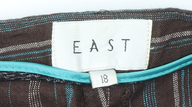 East Women's Brown Striped Wide-Leg Trousers Size 18