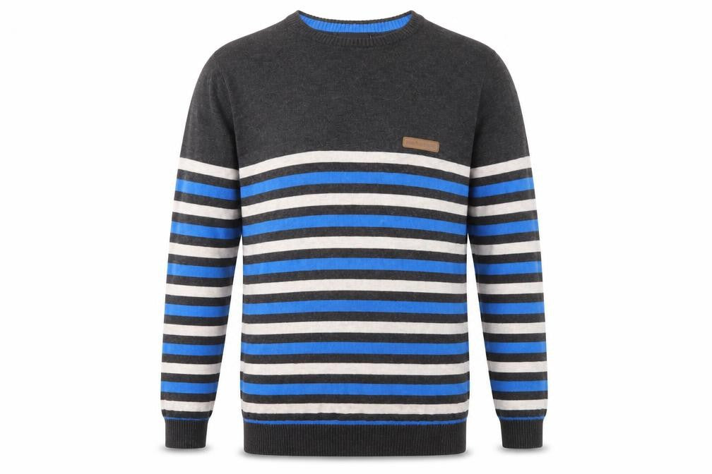 Front view of McKenzie Men's Grey Striped jumper, size L