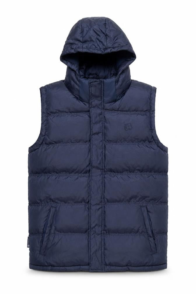 Front view of Mountain Essentials Men's Blue Hooded Puffer Jacket L