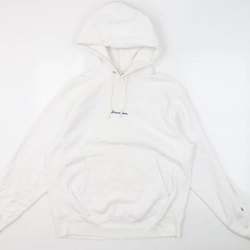 Champion Men's White Hoodie - Medium, Pullover, Logo