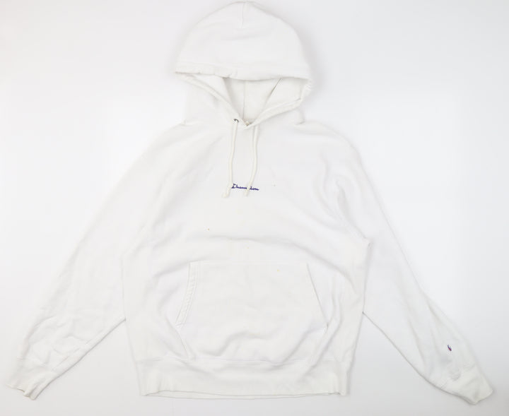 Champion Men's White Hoodie - Medium, Pullover, Logo