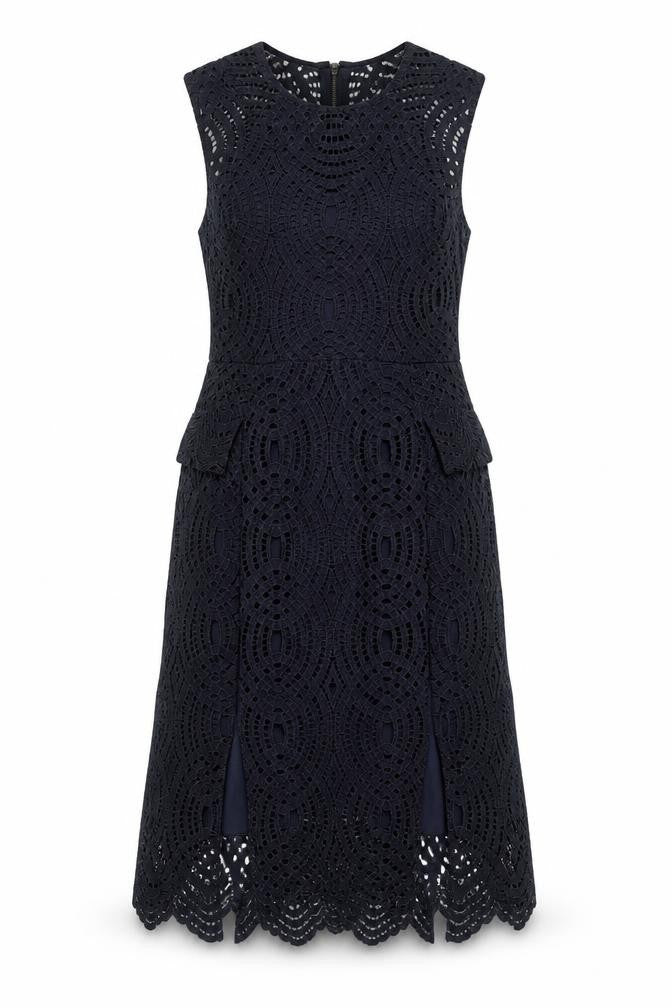 Front view of Whistles Women's Black A-Line Lace Dress, size 10