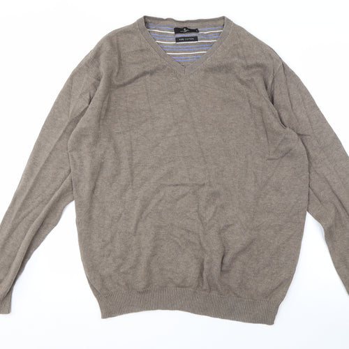 Jeff Banks Men's Brown V-Neck Cotton Pullover L