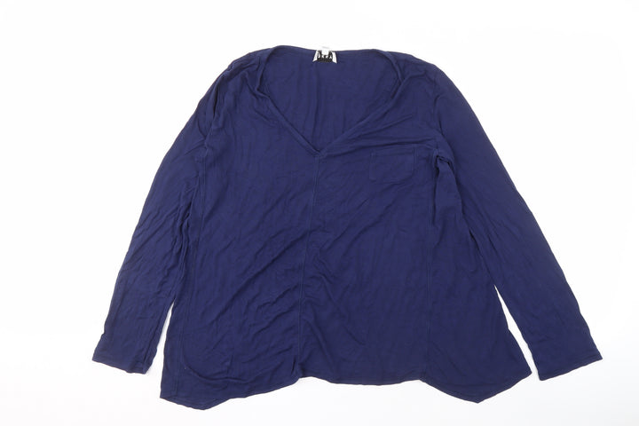 DKNY Women's Blue Long Sleeve V-Neck T-Shirt