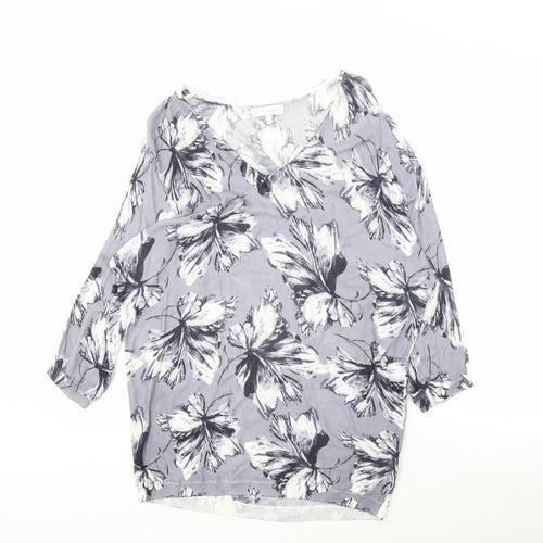 RJR. John Rocha Women's Grey Floral V-Neck Jumper Size 14