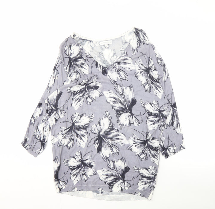 RJR. John Rocha Women's Grey Floral V-Neck Jumper Size 14