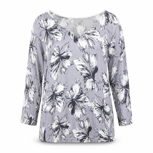 RJR. John Rocha Women's Grey Floral V-Neck Jumper Size 14