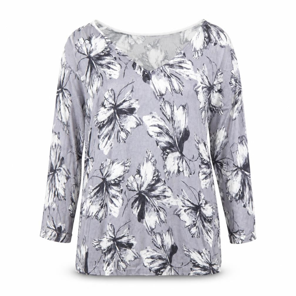 RJR. John Rocha Women's Grey Floral V-Neck Jumper Size 14
