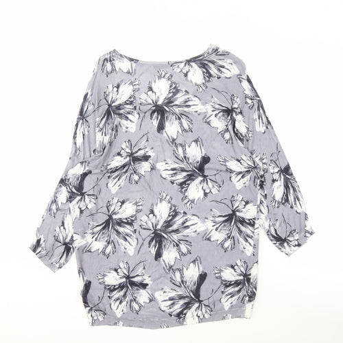 RJR. John Rocha Women's Grey Floral V-Neck Jumper Size 14