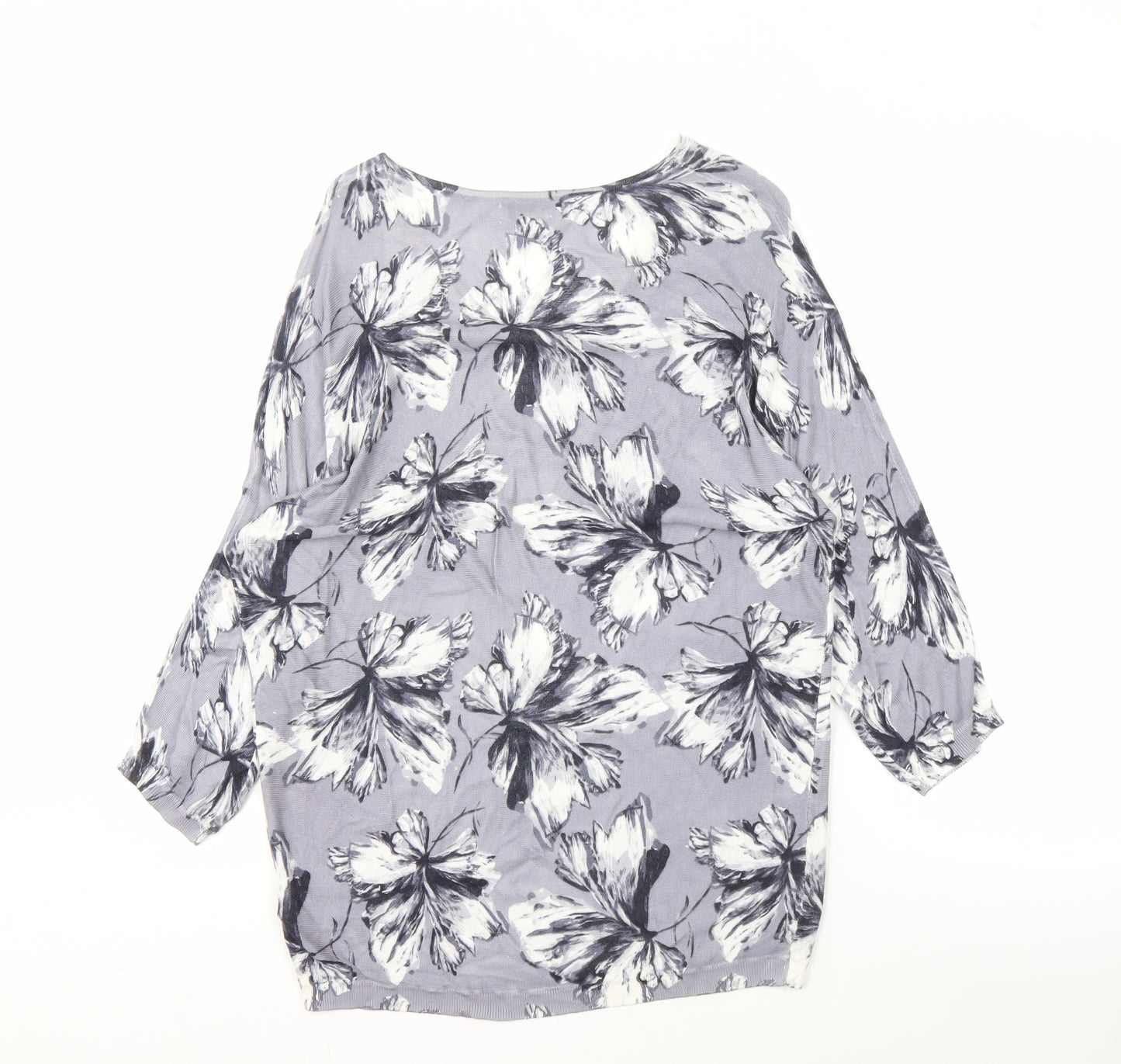 RJR. John Rocha Women's Grey Floral V-Neck Jumper Size 14