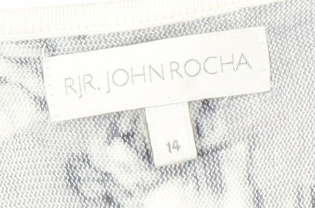 RJR. John Rocha Women's Grey Floral V-Neck Jumper Size 14