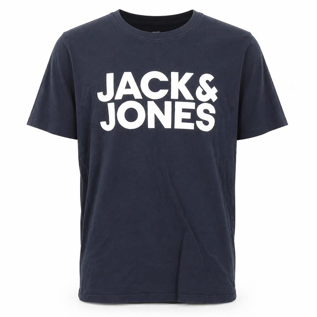 Front view of Jack & Jones Men's Blue Crew Neck T-Shirt, size M