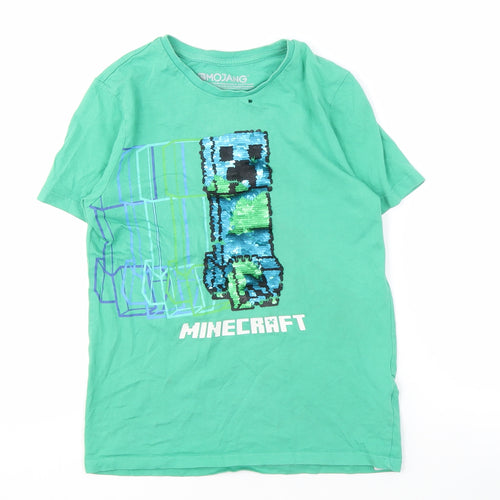 Minecraft Boys Green Graphic T-Shirt 10 Years Sequin Logo