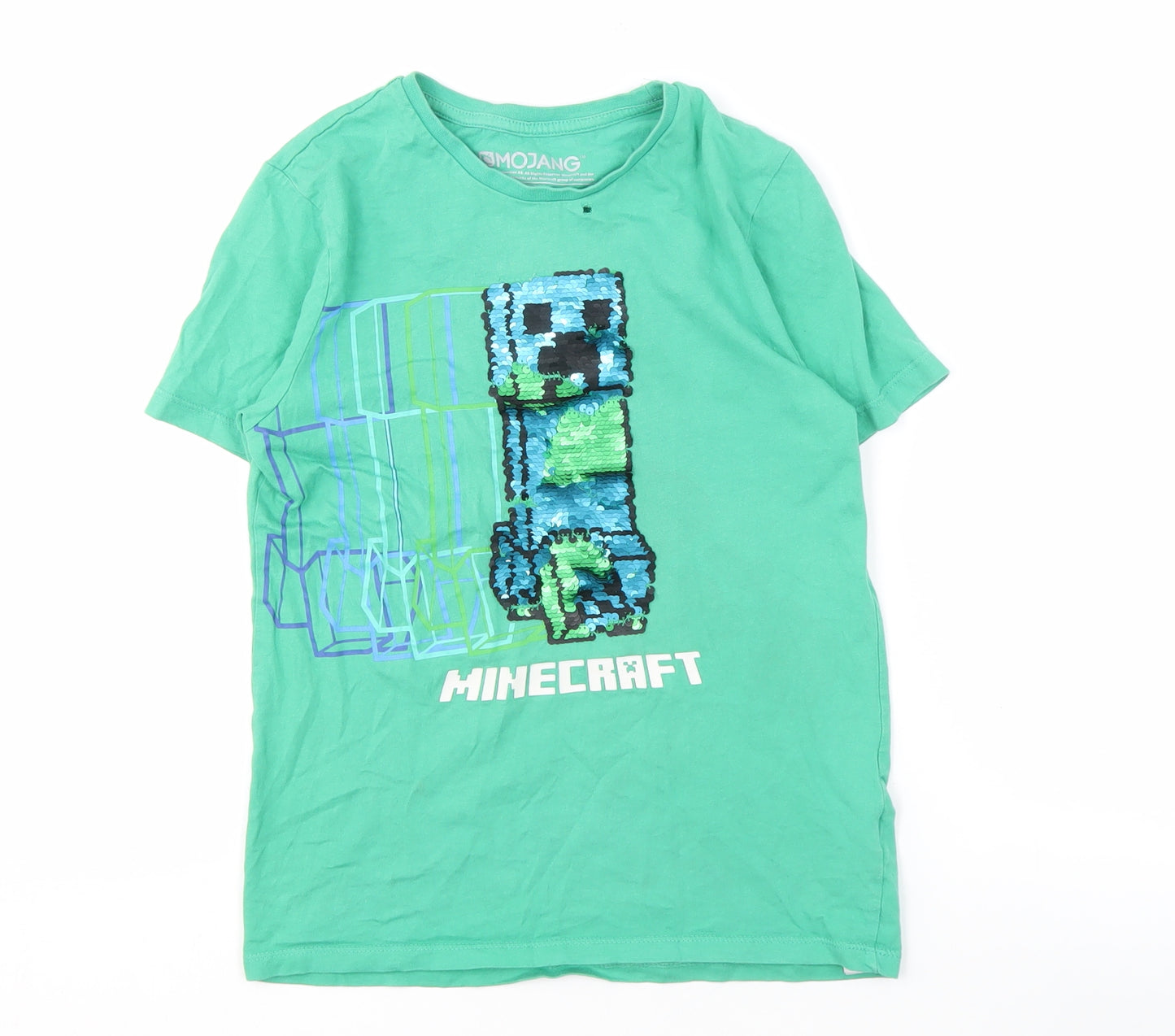 Minecraft Boys Green Graphic T-Shirt 10 Years Sequin Logo