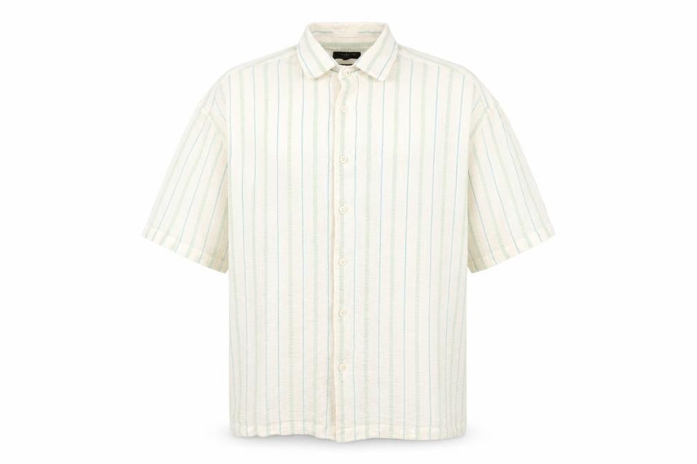Front view of Ted Baker Men Ivory Striped Regular Fit Shirt