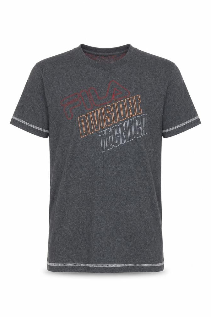 Front view of Fila boys’ grey logo t-shirt, short sleeve, size L