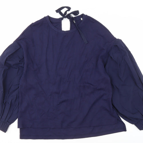 Jaeger Women's Navy Balloon Sleeve Blouse Size 10