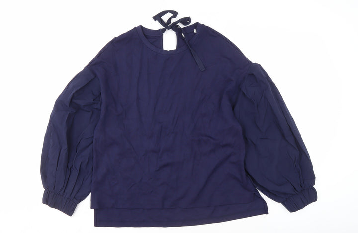 Jaeger Women's Navy Balloon Sleeve Blouse Size 10