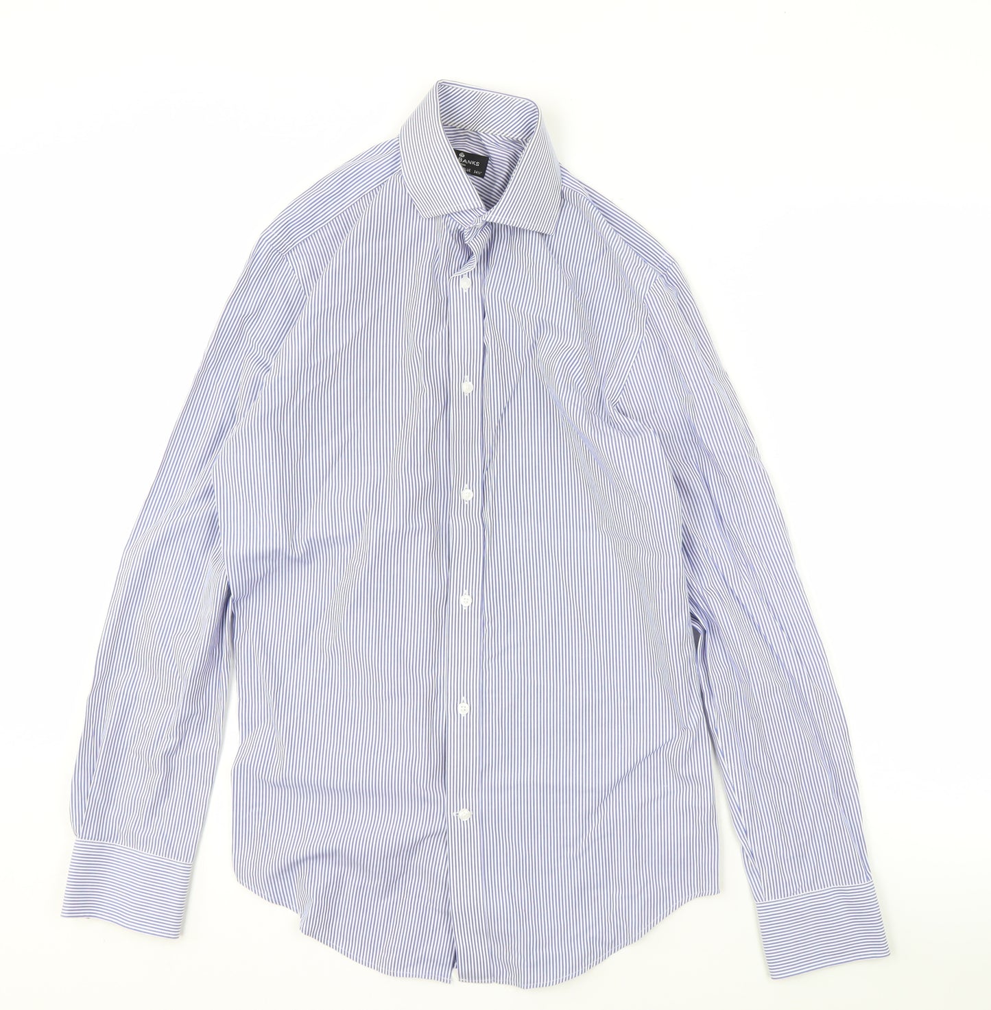 Jeff Banks Men's Blue Striped Shirt, 14.5, Regular Fit