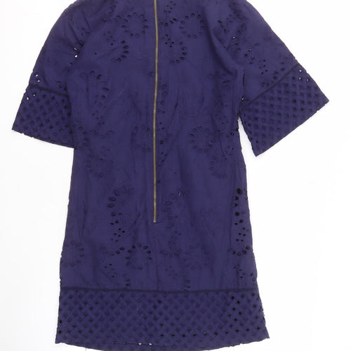 Laura Ashley Women's Blue Cotton Embroidered Shift Dress