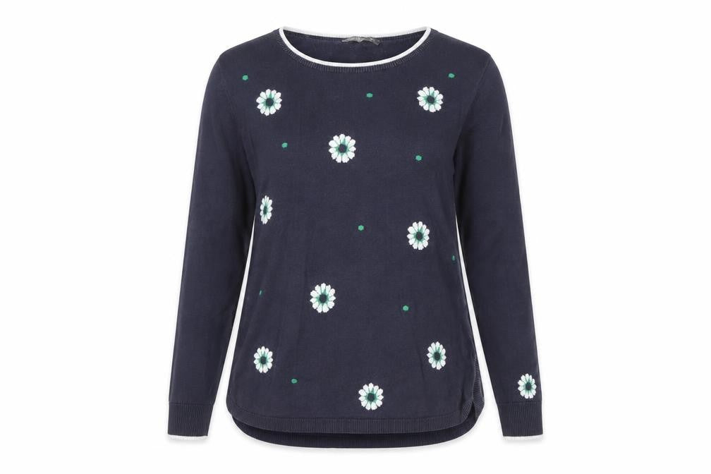 Front view of Laura Ashley Women's Blue Floral jumper, size 12