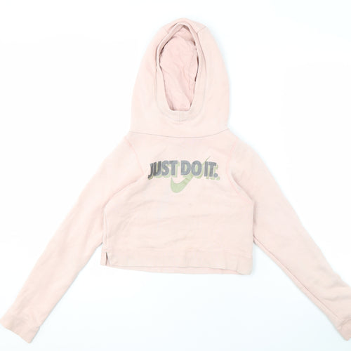 Nike Girls Pink Pullover Hoodie M with Logo Sports Chic