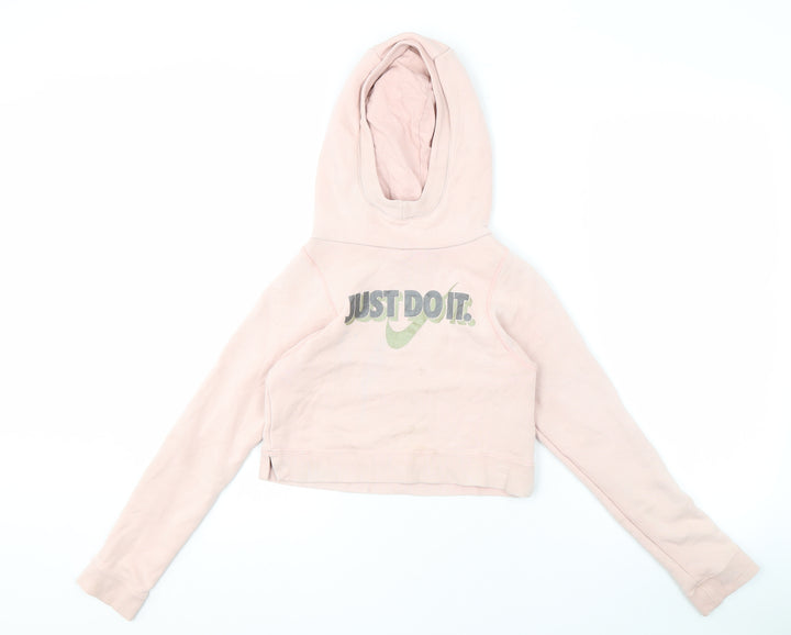 Nike Girls Pink Pullover Hoodie M with Logo Sports Chic